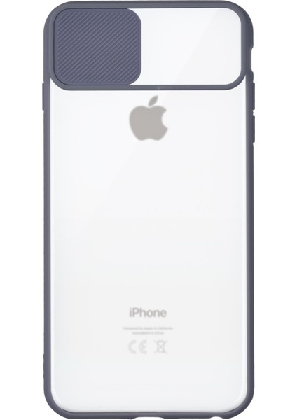 Apple iPhone 7 Plus Kapak Lensi Açılır Kapanır Kamera Korumalı Silikon Kılıf - Mavi