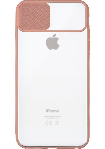Apple iPhone 7 Plus Kapak Lensi Açılır Kapanır Kamera Korumalı Silikon Kılıf - Pudra