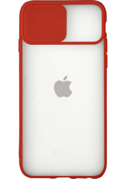 Apple iPhone 7 Kapak Lensi Açılır Kapanır Kamera Korumalı Silikon Kılıf - Kırmızı