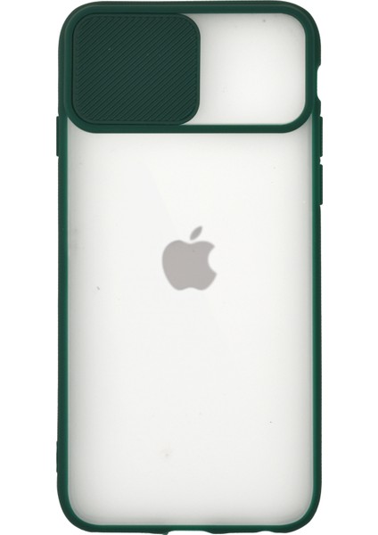 Apple iPhone 7 Kapak Lensi Açılır Kapanır Kamera Korumalı Silikon Kılıf - Yeşil