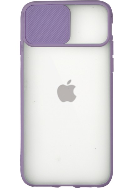 Apple iPhone 7 Kapak Lensi Açılır Kapanır Kamera Korumalı Silikon Kılıf - Lila