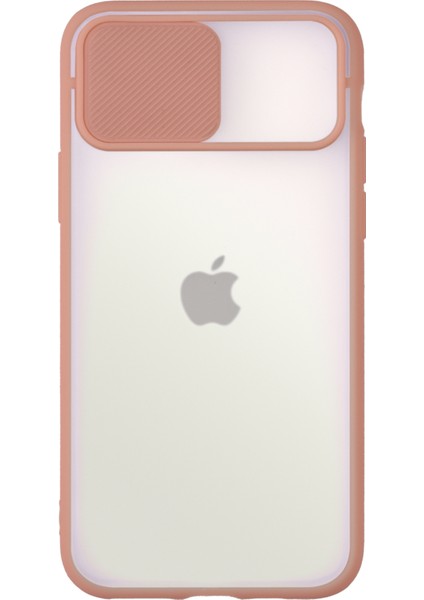 Apple iPhone 12 Pro Max Kapak Lensi Açılır Kapanır Kamera Korumalı Silikon Kılıf - Pudra