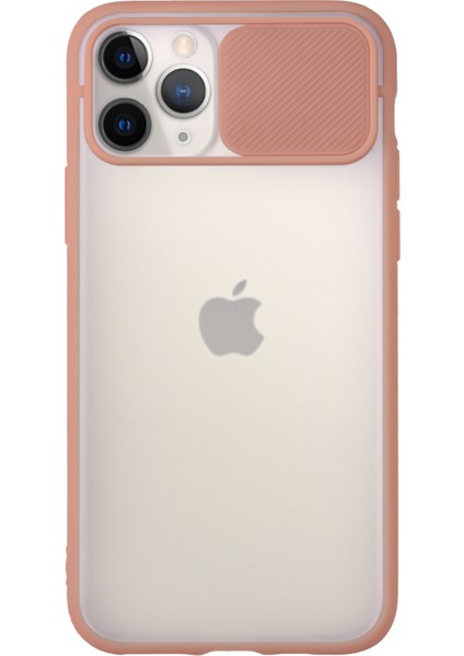 Apple iPhone 12 Pro Max Kapak Lensi Açılır Kapanır Kamera Korumalı Silikon Kılıf - Pudra