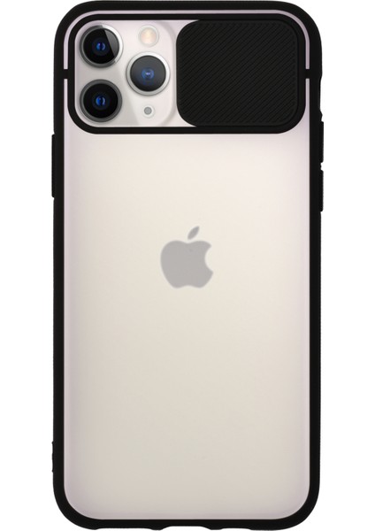 Apple iPhone 12 Pro Max Kapak Lensi Açılır Kapanır Kamera Korumalı Silikon Kılıf - Siyah