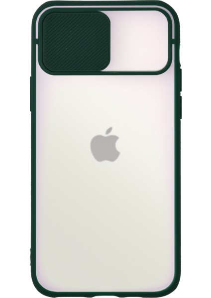 Apple iPhone 12 Pro Kapak Lensi Açılır Kapanır Kamera Korumalı Silikon Kılıf - Yeşil