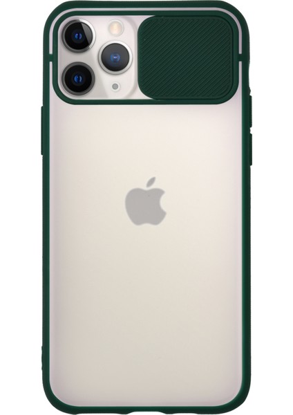Apple iPhone 12 Pro Kapak Lensi Açılır Kapanır Kamera Korumalı Silikon Kılıf - Yeşil