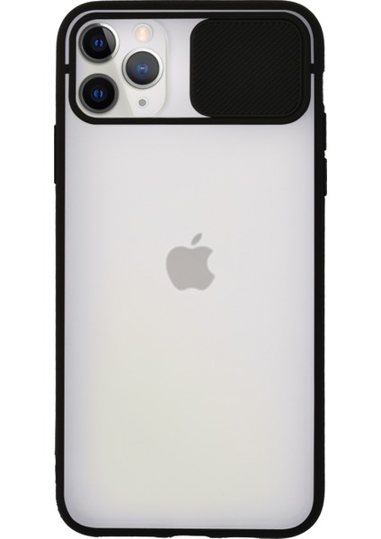 Apple iPhone 11 Pro Max Kapak Lensi Açılır Kapanır Kamera Korumalı Silikon Kılıf - Siyah