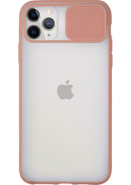 Apple iPhone 11 Pro Max Kapak Lensi Açılır Kapanır Kamera Korumalı Silikon Kılıf - Pudra
