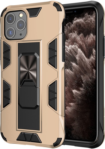 Apple iPhone 11 Pro Max Kapak Standlı Mıknatıslı Tank Kılıf - Gold