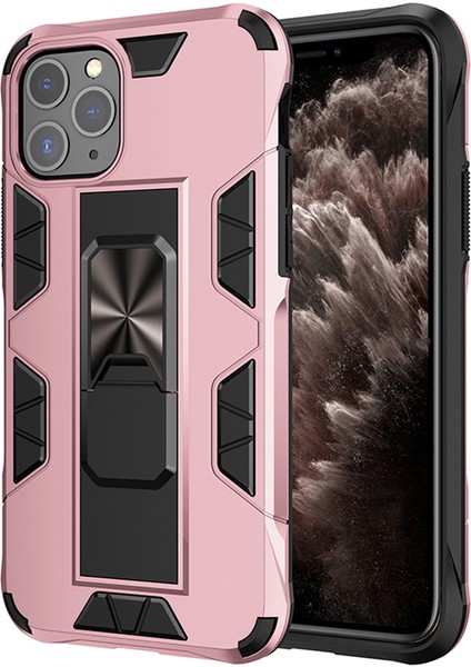 Apple iPhone 11 Pro Max Kapak Standlı Mıknatıslı Tank Kılıf - Rose Gold