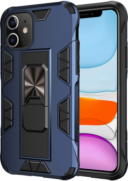 Apple iPhone 11 Kapak Standlı Mıknatıslı Tank Kılıf - Lacivert