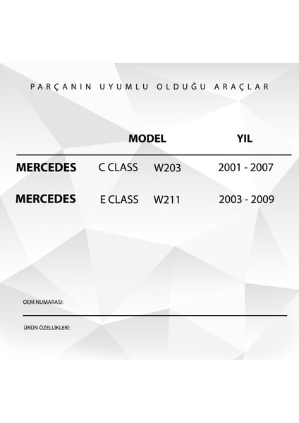 Mercedes C Class & E Class Için Yan Dikiz Ayna Kauçuk Contası