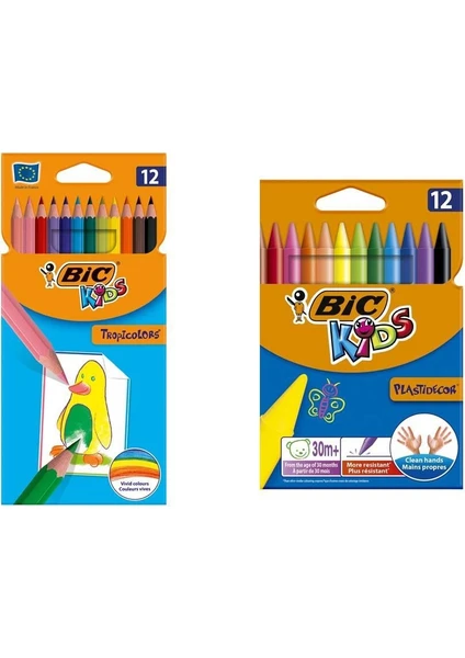 Kids Tropicolors Kuru Boya 12 Renk + Bic Kids Plastidecor Silinebilir Elleri Kirletmeyen Pastel Boya 12 Renk