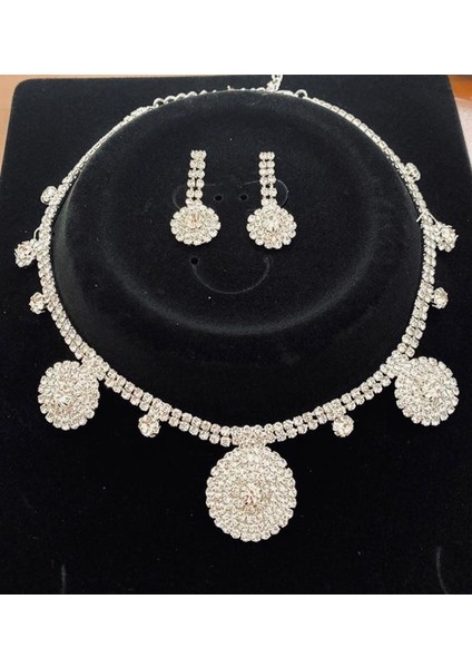 Kristal Taşlı Kadın Gümüş Kaplama Set