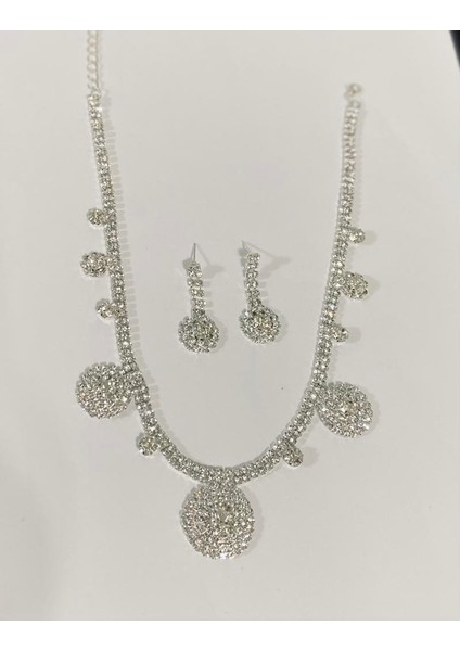 Kristal Taşlı Kadın Gümüş Kaplama Set