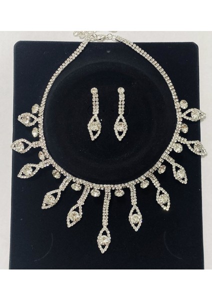 Kristal Taşlı Kadın Gümüş Kaplama Set