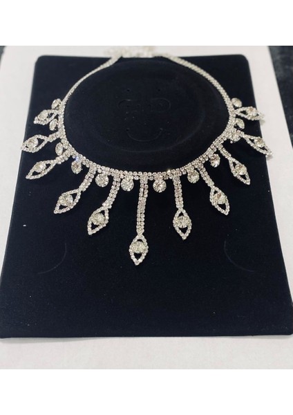 Kristal Taşlı Kadın Gümüş Kaplama Set
