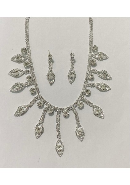 Kristal Taşlı Kadın Gümüş Kaplama Set