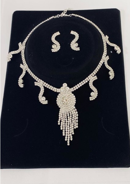 Kristal Taşlı Kadın Gümüş Kaplama Set