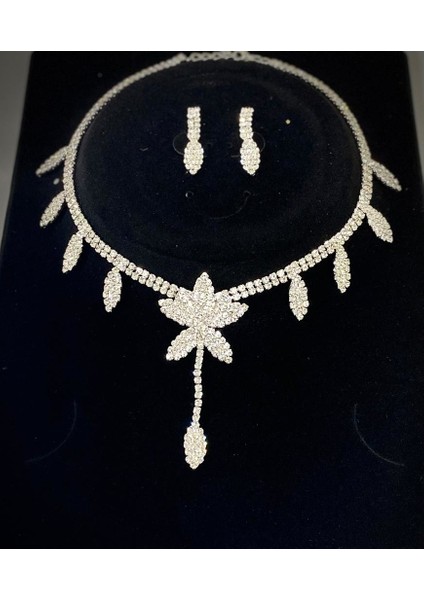 Kristal Taşlı Kadın Gümüş Kaplama Set