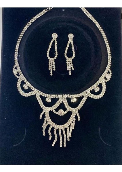 Kristal Taşlı Kadın Gümüş Kaplama Set