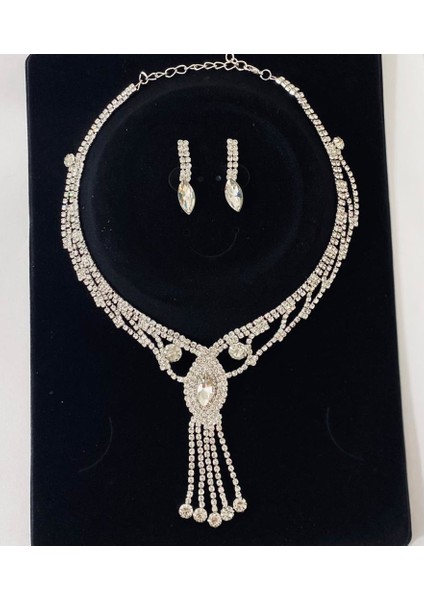 Kristal Taşlı Kadın Gümüş Kaplama Set