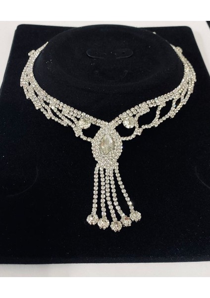 Kristal Taşlı Kadın Gümüş Kaplama Set