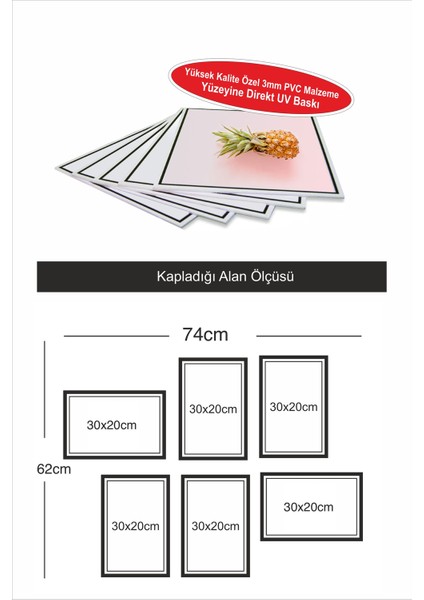 6 Parça Çerçeve Görünümlü Pembe Flamingo Deniz Pvc Tablo Seti