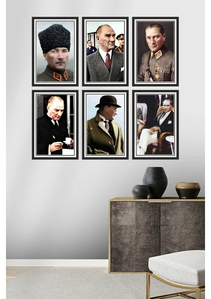 Dekor Sevgisi 6 Parça Çerçeve Görünümlü Mustafa Kemal Atatürk Pvc Tablo Seti