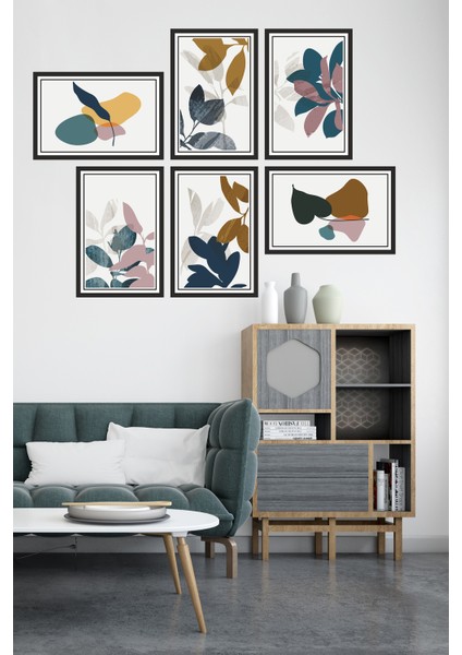 Çerçeveli 6 Parça Renkli Çiçek Desenli Modern Tablo Seti 30X20CM x 6lı