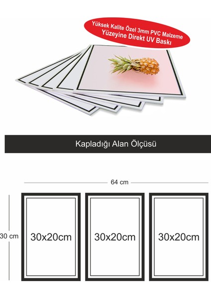 3 Parça Çerçeve Görünümlü Suluboya Mavi Turuncu Pvc Tablo Seti