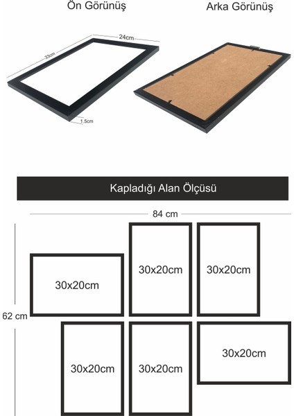 Çerçeveli 6 Parça Dekoratif Çizgisel Çiçek Benekli Tablo Seti 30X20CM x 6lı