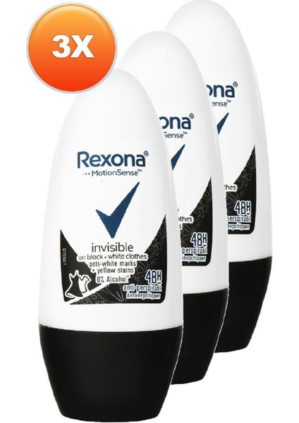 Invisible Black White Kadın Roll-On 50 ml 3'lü Paket