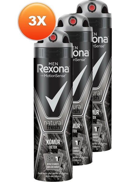 Men Natural Fresh Kömür Detox Erkek Deodorant 150 ml 3'lü Set