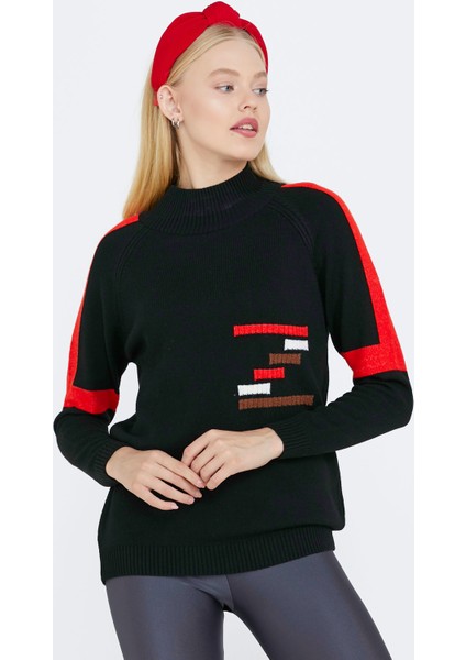 Yarım Balıkçı Kadın Triko Kazak - Siyah