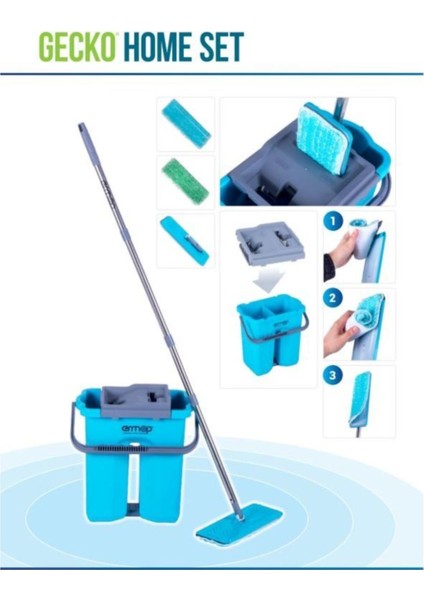 Temizlik Seti Mikrofiber Mop Yer Duvar Silme Gecko Home Tablet Mop