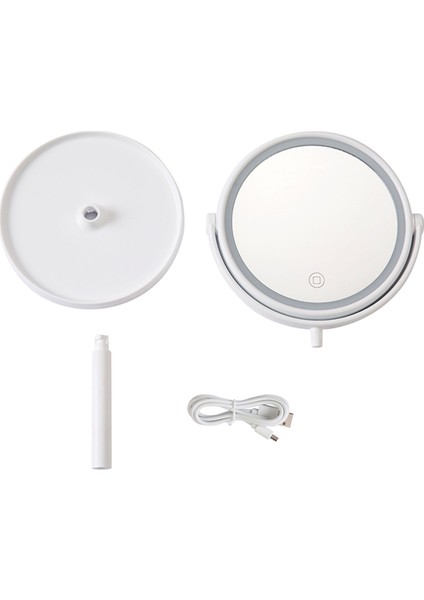 LED Işıklı & Dokunmatik ve Organizerli Usb'li Makyaj Aynası (Beyaz)