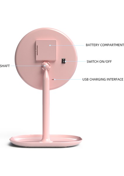 Hareket Sensörlü LED Işıklı 360 ° Döner Dokunmatik ve Usb'li Makyaj Aynası - Pembe