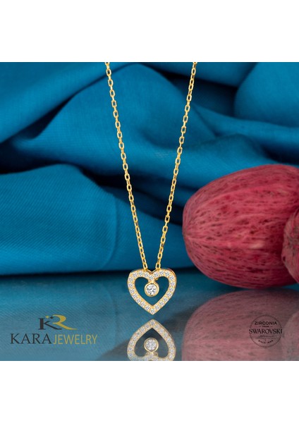Gümüş Kolye Swarovskı Taşlı Kalp Temalı Altın Kaplama Bayan Kolye fiyatları