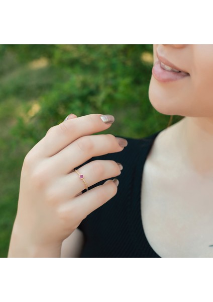 Ayyıldız Kuyumculuk Kadın Mürdüm Taşlı Burgu Altın Yüzük