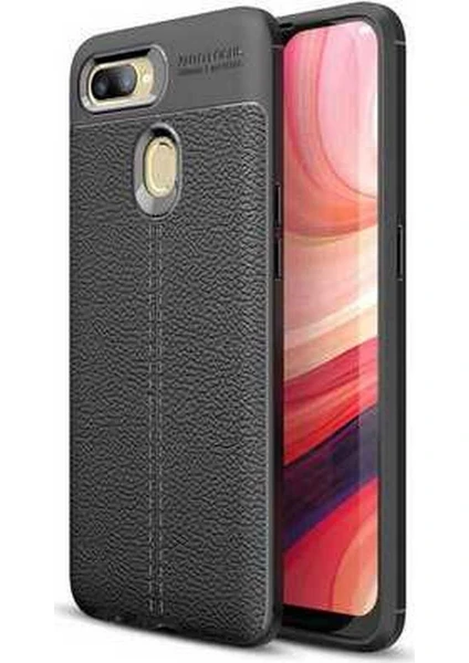 Case 4U Oppo AX7 Kılıf Rugan Armor Deri Görünümlü Yüksek Kalite Silikon Niss Siyah