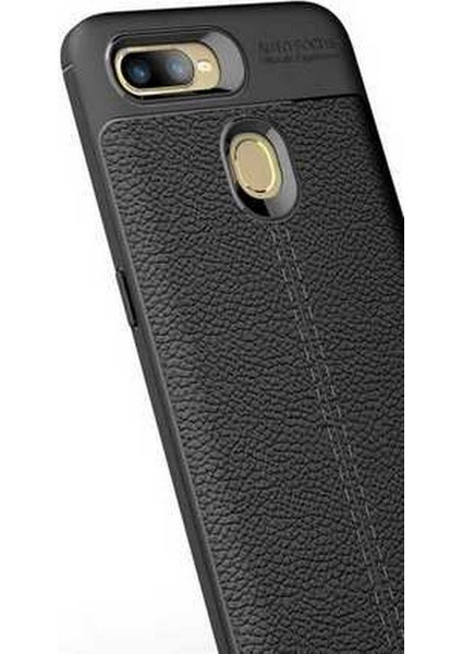 Case 4U Oppo AX7 Kılıf Rugan Armor Deri Görünümlü Yüksek Kalite Silikon Niss Lacivert