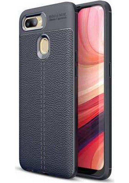 Case 4U Oppo AX7 Kılıf Rugan Armor Deri Görünümlü Yüksek Kalite Silikon Niss Lacivert