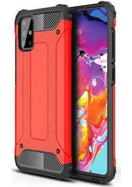 Case 4U Galaxy M31S Kılıf Kamera Korumalı Military Armor Çift Katmanlı Crash Silikon Kılıf Kırmızı