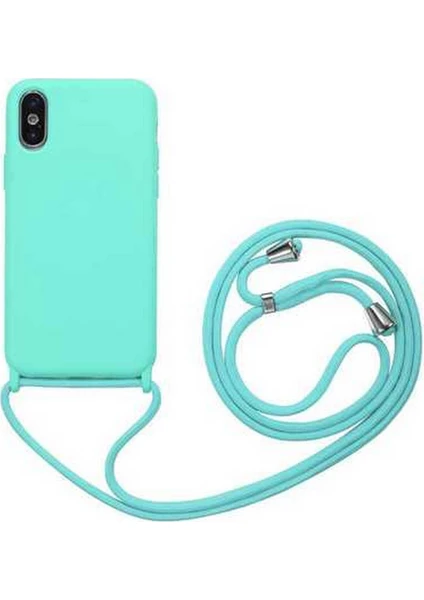 Case 4U Apple iPhone X Kılıf Boyuna Askılı İpli Mat Silikon Ropi Arka Kapak Turkuaz