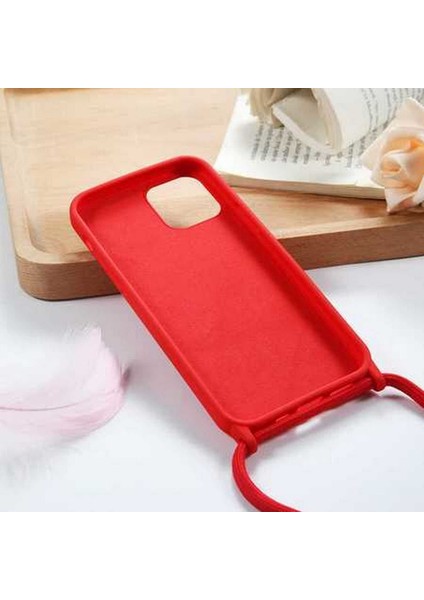 Case 4U Apple iPhone 12 Pro Kılıf Boyuna Askılı İpli Mat Silikon Ropi Arka Kapak Koyu Yeşil