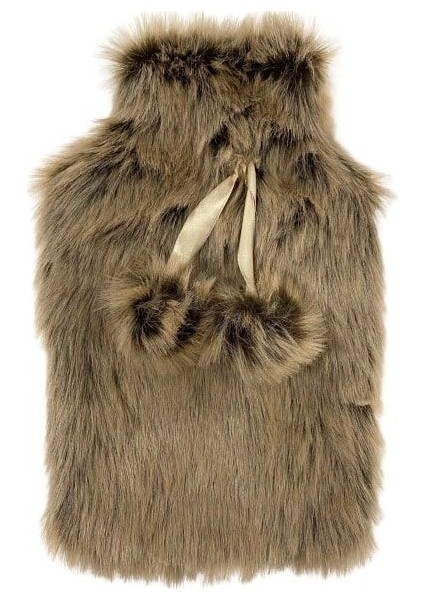 Sıcak Su Torbası Peluş Ponponlu Kahverenkli Termofor 28X18X2CM 1 lt