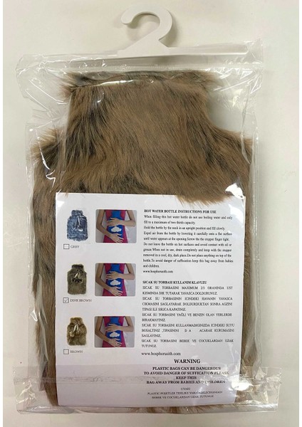 Sıcak Su Torbası Peluş Ponponlu Kahverenkli Termofor 28X18X2CM 1 lt modelleri