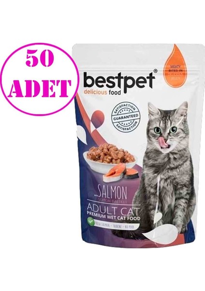 Adetult Jelly Pouch Somonlu Kedi Maması 85 gr 50 Adet