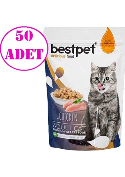 Jelly Pouch Tavuklu Yetişkin Kedi Maması 85 gr 50 Adet